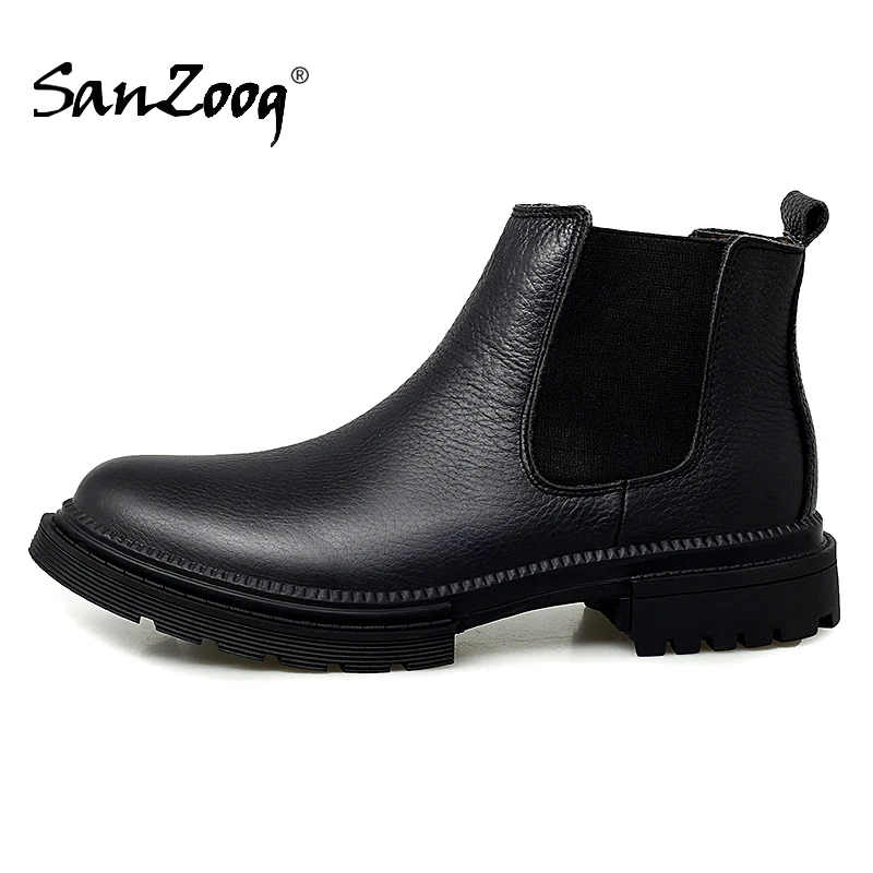 Winter Genuine Leather Ankle Chelsea Boots Men Boot Botines Hombre Black Brown