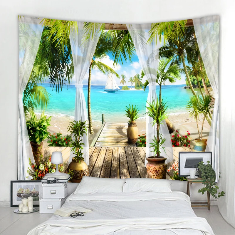 

Beautiful 3D Window Scenery Decorative Tapestry Mandala Bohemian Art Deco Tapestry Curtains Home Decor Tapestry