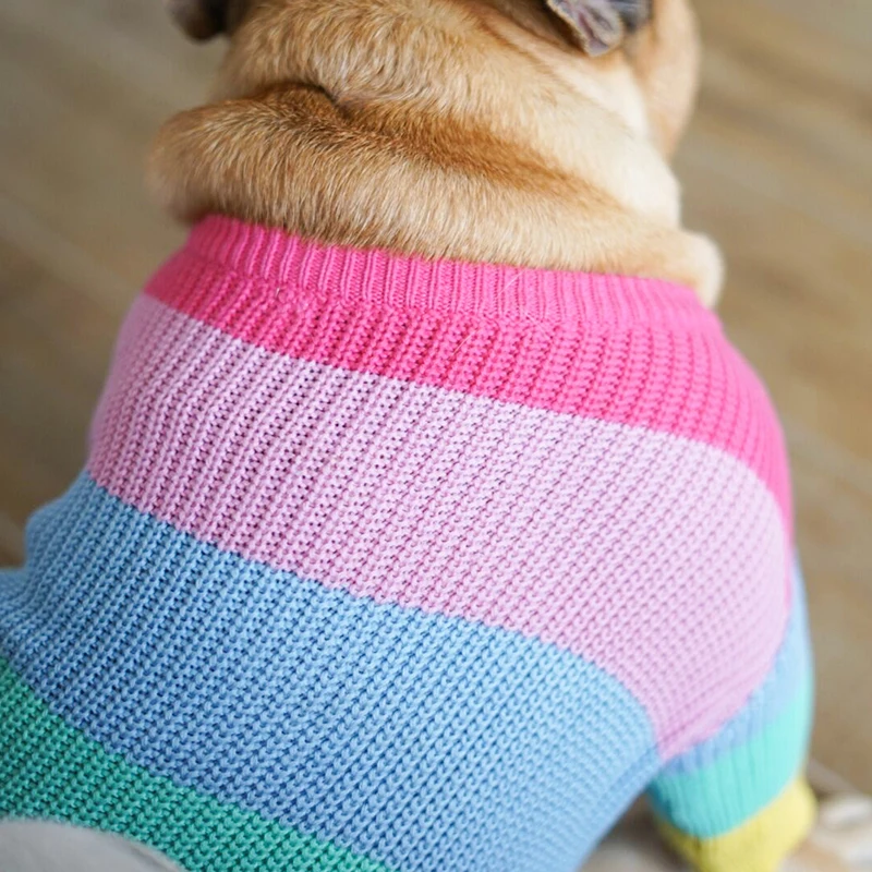 Rainbow Puppy Dog Sweater Winter Warm Clothing for Small Dogs French Bulldogs Christmas Costume Knitting Dog Clothes Mascotas