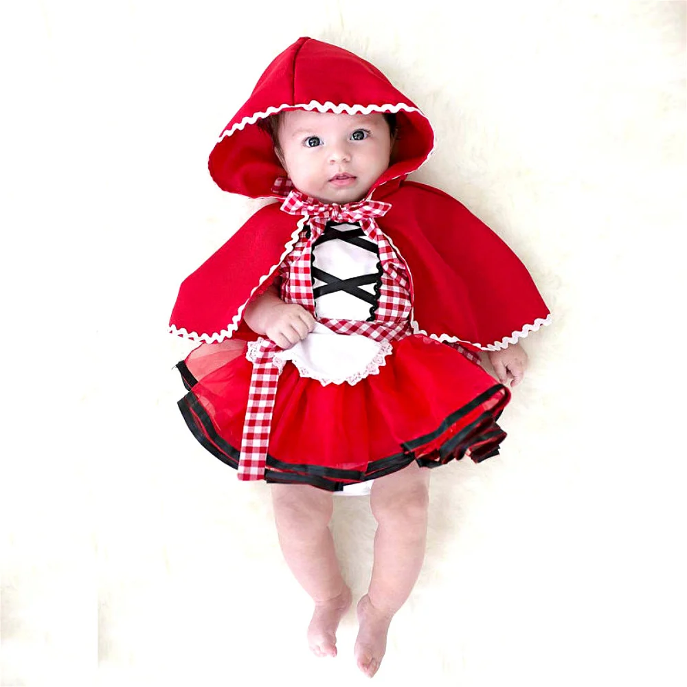 Newborn Little Red Riding Hood Cosplay Photo Prop Costume Baby Girls Tutu Dress +Cape Cloak Outfit Girl Party Dress 2021