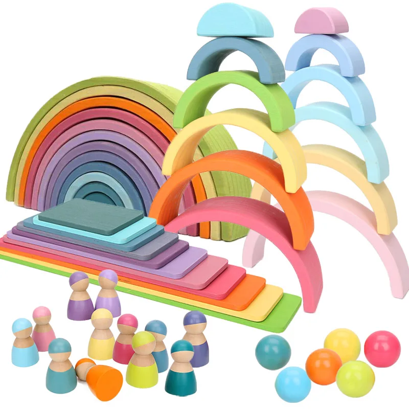 

Macaron Series Big Size Wooden Rainbow Stacker Rainbow Friends Peg Dolls Nesting Wooden Puzzle Blocks Montessori Educational Toy