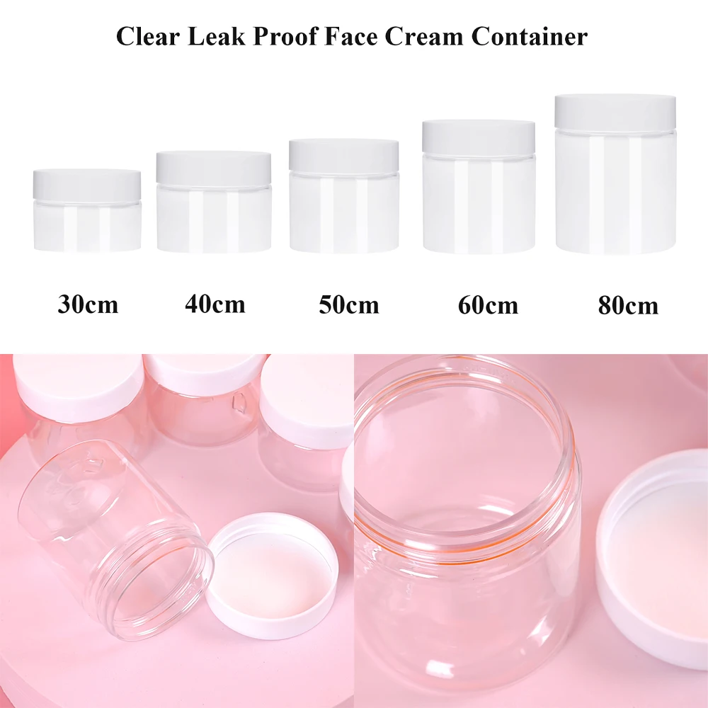 1Pcs Plastic Pot Jars Round 30ml/ 40ml/ 50ml/ 60ml/ 80ml Clear Leak Proof Face Cream Container with Lid for Travel Storage