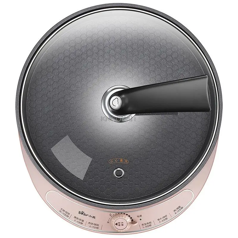 27Cm Makers Multifunctionele Elektrische Bakpan Keuken Koken Gereedschap Glas Deksel Enkele Bakplaat 3Cm Hoge 1000W roze