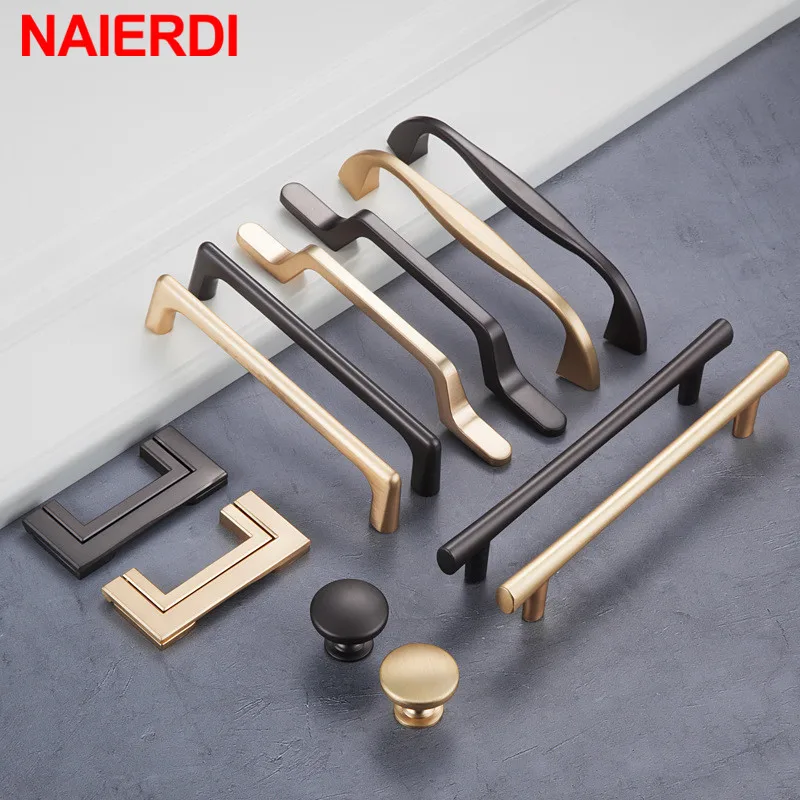 NAIERDI European Pearl Gray Gold Cabinet Handle Zinc Alloy Straight Handle Drawer knob Kitchen Cupboard Pulls Furniture Hardware