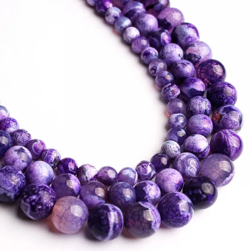 Natural Stone Beads Purple Fire Dragon Agates Round Loose Spacer Beads For Jewelry Making DIY Bracelet Ear Studs 15\'\' 6 8 10mm