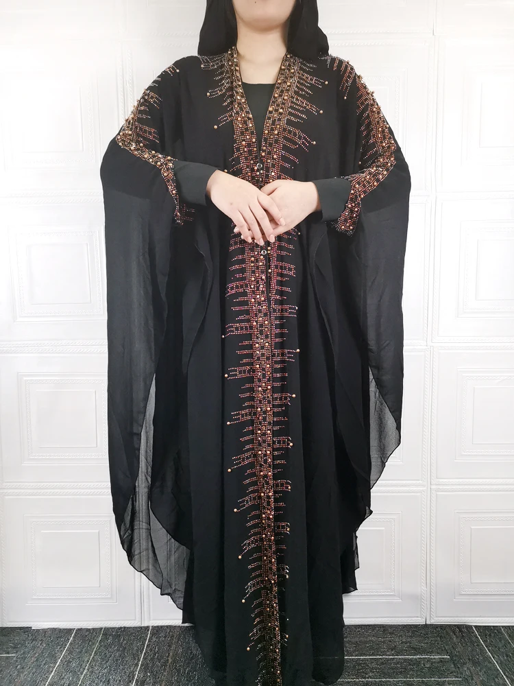 Muçulmano preto abaya vestido chiffon abayas para mulher dubai roupas 2021 africano moda embelezado vestidos hijab femme robe