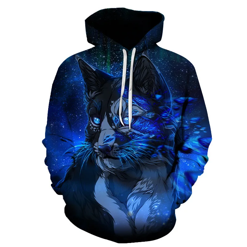 Fashion Men\'s Hoodie 3d Printing Squid Beard Blue Flame Phoenix Pattern Spring And Autumn Style Hip-hop Wild Loose Oversize Tops