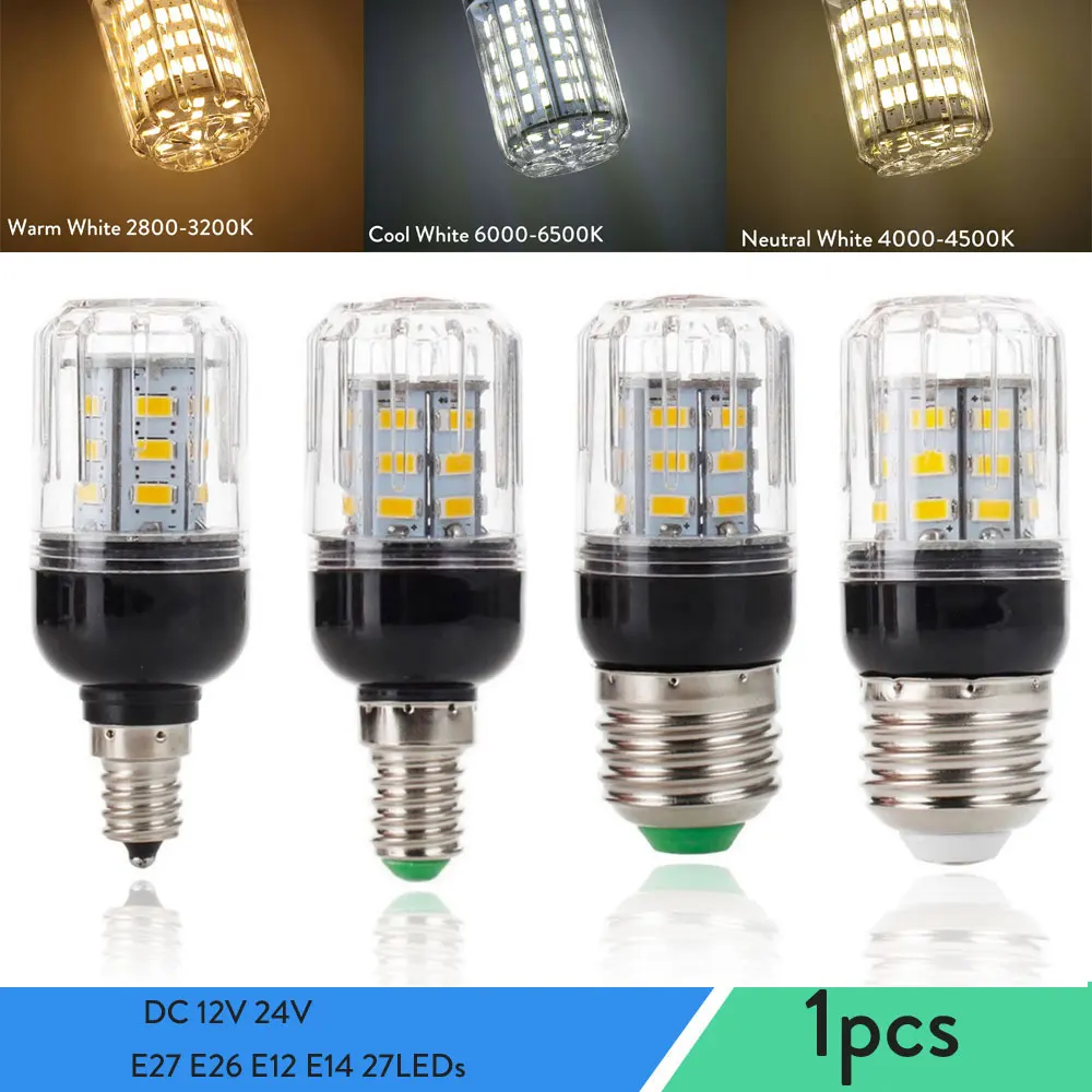 DC 12V/24V E27 E26 E12 E14 LED Corn Light Bulbs 9W 27LEDs Electric lamps Table Lamp Spotlights for Home Indoor Lighting