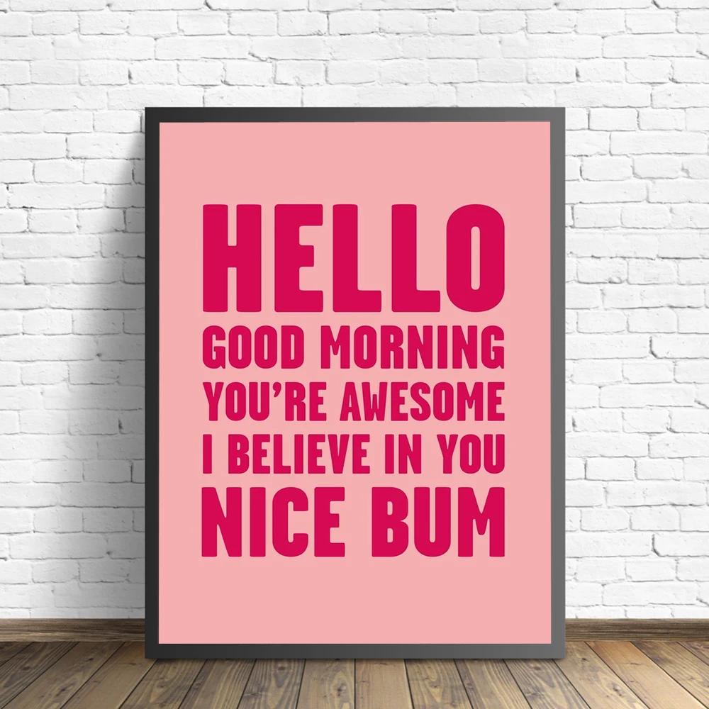 Bathroom Wall Art Canvas Painting Hello You are Awesome Nice Bum Pink Quotes Wall Poster Print For Living Room Modern Home Decor