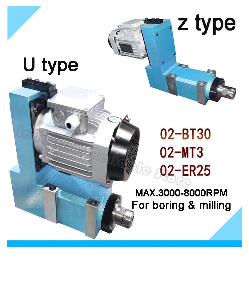 MT3 BT30 ER25 Spindle Unit Power Head 3000rpm 8000rpm with 370W Induction Motor V-belt Drive for CNC Drilling Milling Engraving