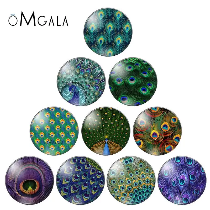 

Beautiful Peacock Feather Texture Patterns 10mm/12mm/16mm/18mm/25mm Round Photo Glass Cabochon Demo Flat Back Making Findings