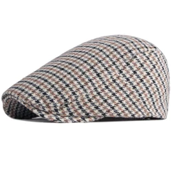 HT3711 Beret Cap Plaid Artist Painter Wool Beret Hat Male Female Adjust   Flat Cap Autumn Winter Berets for Men Women