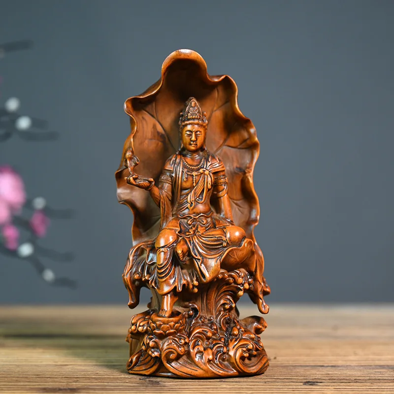 XS441- 18X9X5.5 CM Bodhisattva Guan Yin Boxwood Sculpture Kuan Yin Buddha Statue Home Decor