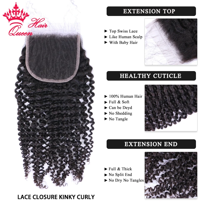 Real HD Kinky Curly Closure Raw Hair 4x4 5x5 6x6 7x7 100% Human Hair Invisible Melt Skin True HD Lace Queen Hair Official Store