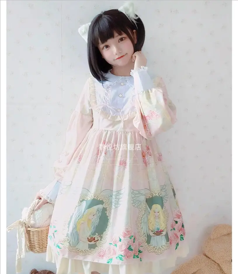 Lolita-Robe OP à manches longues à volants doux japonais, col claudine Lolita, cour rétro pour adolescentes, Cos Loli, robe de princesse