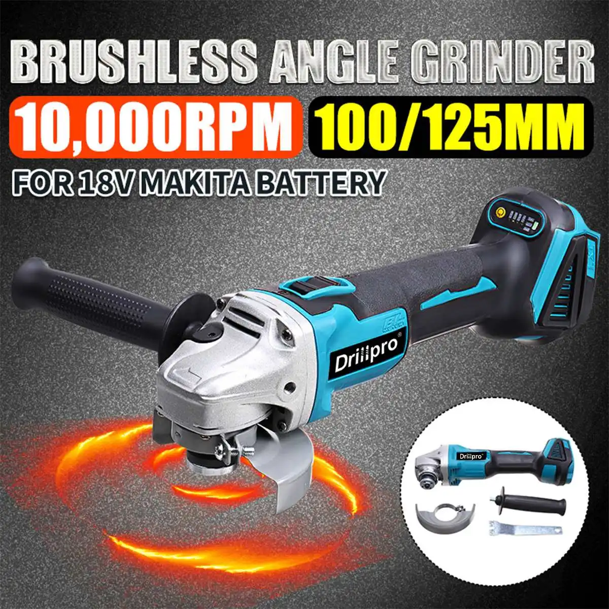 125mm Variable 4 Speed Brushless Cordless Impact Angle Grinder Electric Grinding Machine For Makita 18V Battery (Tool Only)