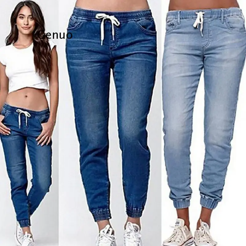 

Middle Waist Ladies Lantern Jeans 2021 New Women Summer Autumn Skinny Fashion Casual Drawstring Jeans High Quality Simple Jeans
