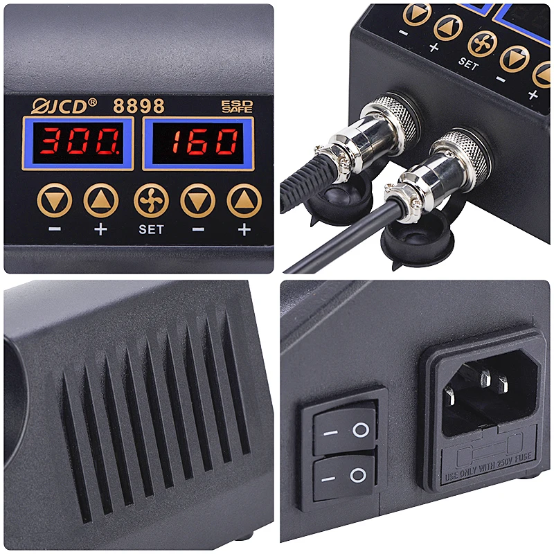 JCD 750W Display digitale 2 IN 1 stazione di rilavorazione di saldatura pistola ad aria calda con saldatore strumento di riparazione della saldatura pistola di calore 8898