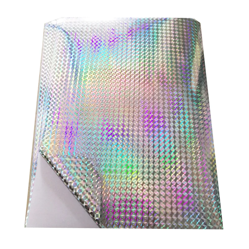 New Good Quality 50 Micron Thickness A4 Blank Square Pattern HOLOGRAM SILVER Sticker Label Paper for LASER/UV Printer Decoration