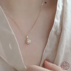 925 Sterling Silver French Abstract Rose Flower Pendant Necklace Women Charm Fashion Wedding Plating 14k Gold Jewelry Gift
