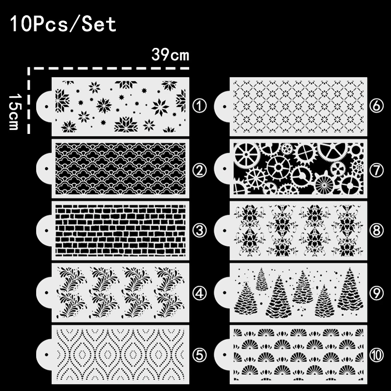 10Pcs/Set Flower Totem Lace DIY Cake Decoration Template Art Stencil Pad Strew Duster Baking Tool Waterproof Material Reuseful