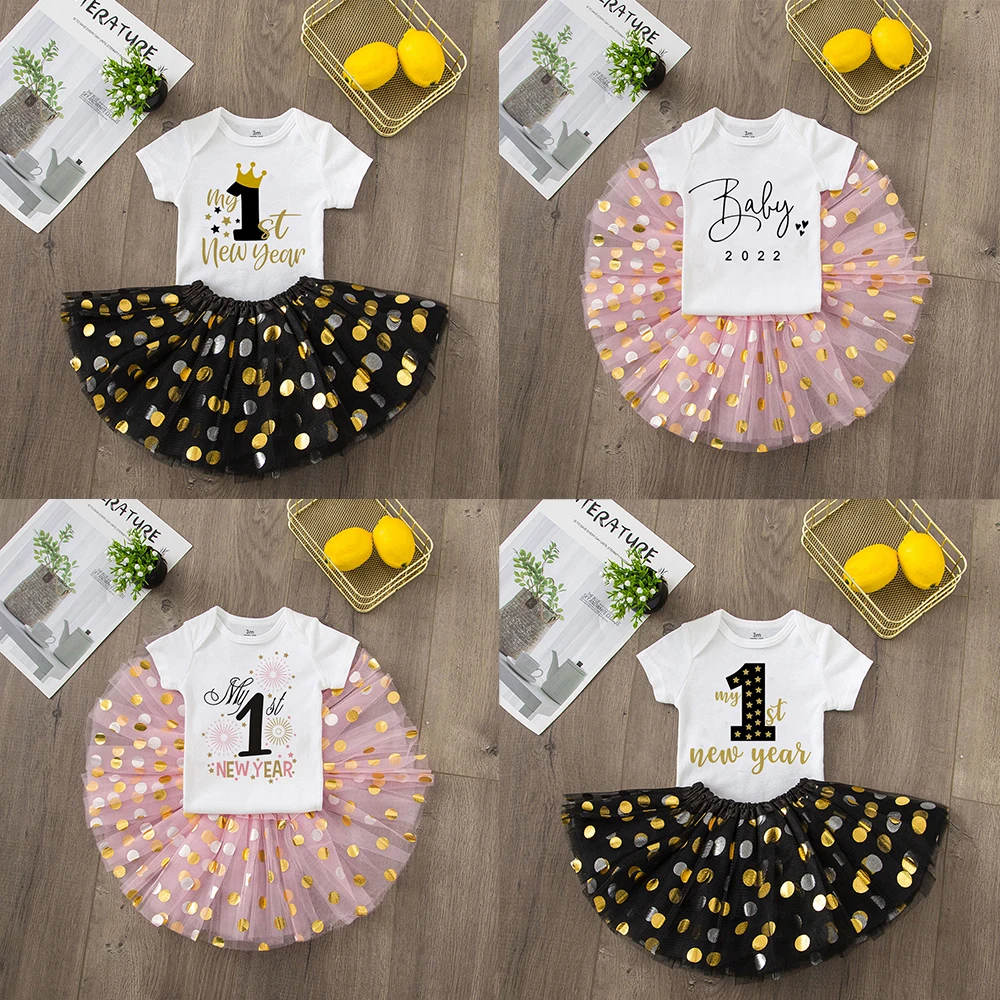 My First New Year Newborn Girl Cake Dresses Short Sleeve Romper Fashion Bodysuit Baby Girl Outfit Clothes New Year Holiday Gift