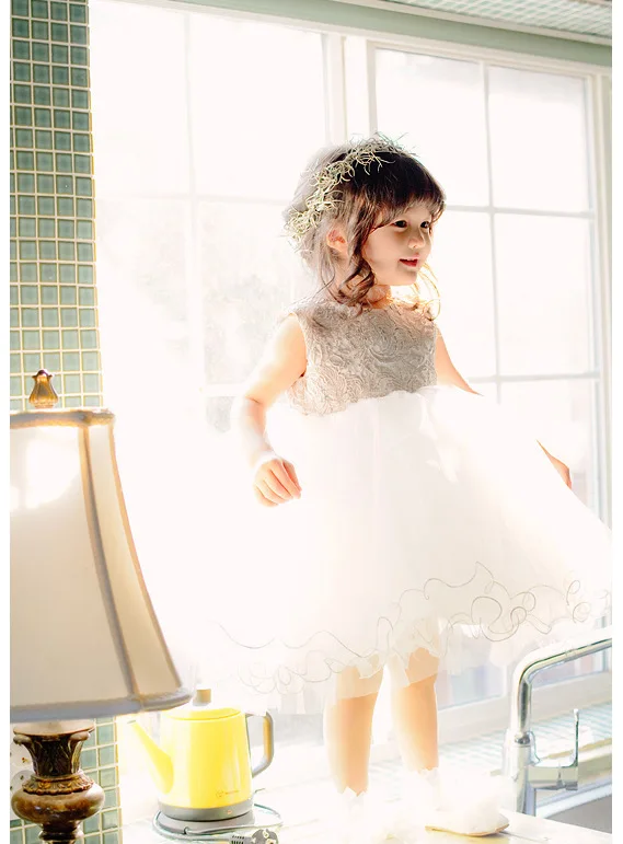 CloverBridal ฤดูร้อน2-9ปี Grils Tutu Sequined Tulle ดอกไม้ชุดงาช้างวันเกิดพรหมประกวดชุด WF9756