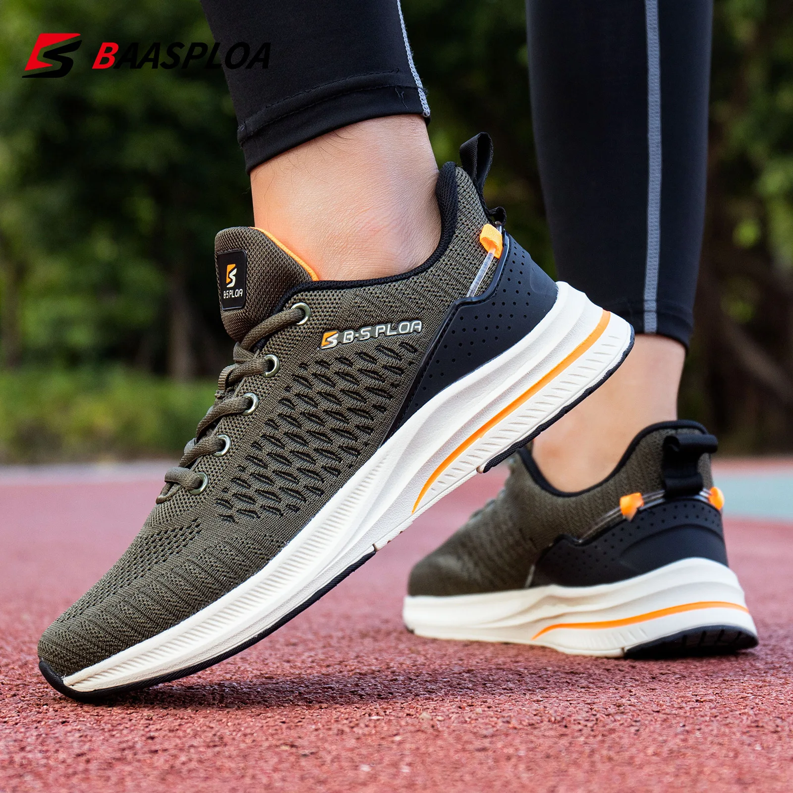 Baasploa New Men Knit Casual Walking Shoes Breathable Trendy Sneakers Original Light Shock Absorption Male Tennis Shoes