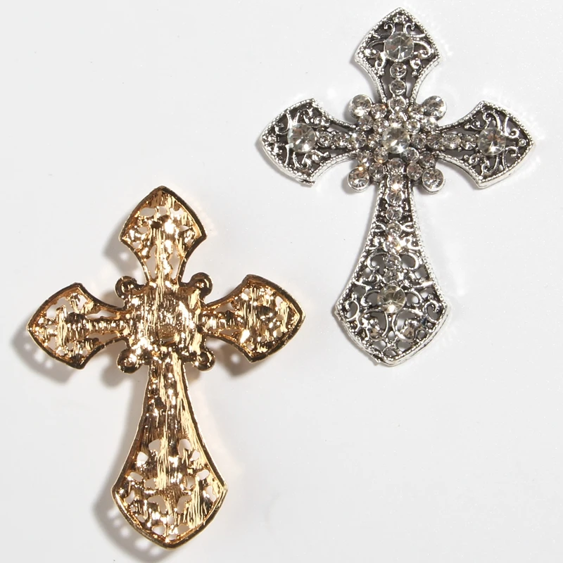 

50PCS 5.5*7.1CM Big Cross Metal Rhinestone Buttons Embellishment Crosses Excellent Quality Gorgeous Cross Pendants Sew On