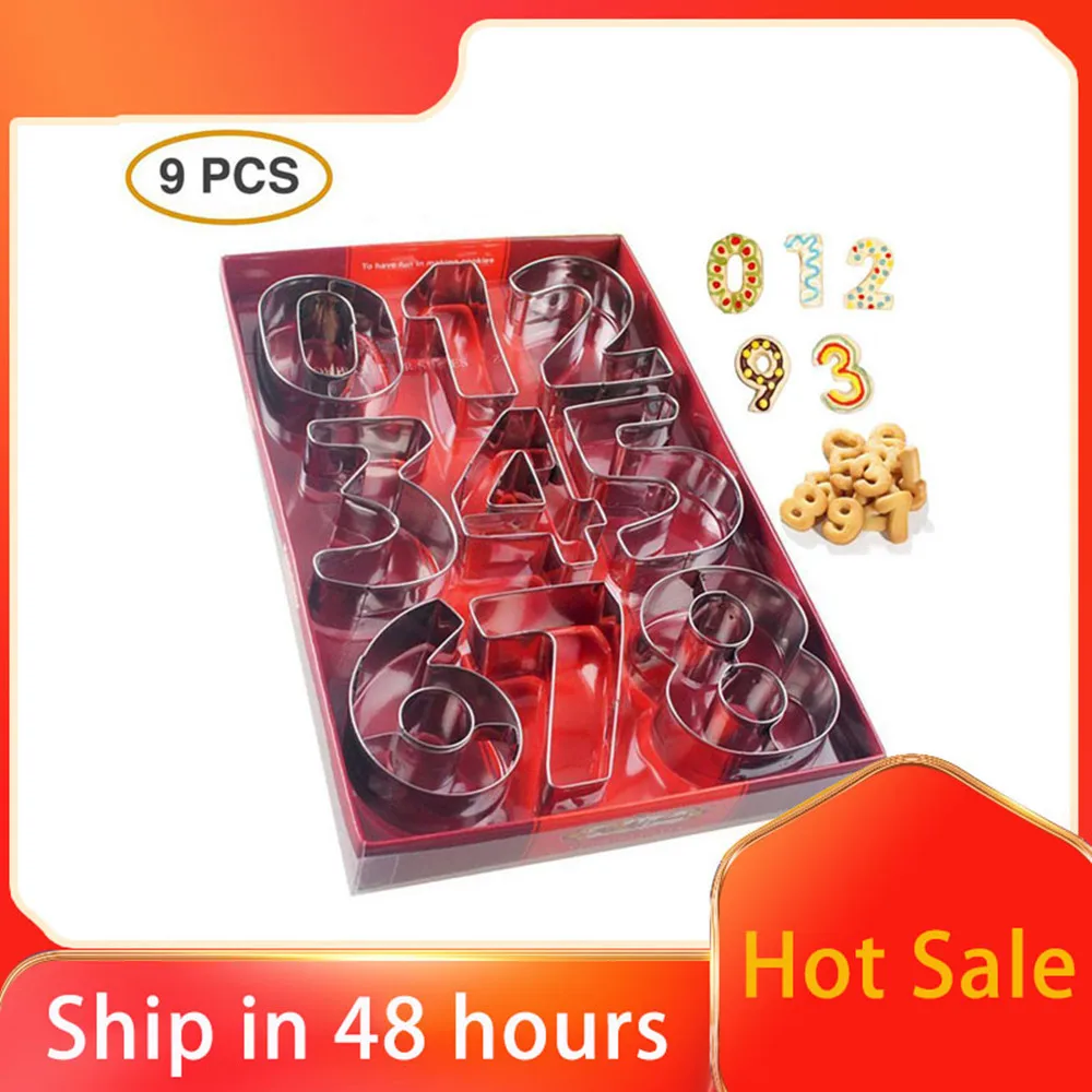 9pcs/pack Numbers Cookie Cutters Stainless Steel Jelly Fondant Decoration Mold Biscuit Cutter Set Tools Kitchen Baking