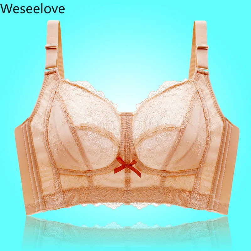 

Weseelove Women's Large Size Super Size Bra Sexy Blue Push Up Bra Lace Wirefree Bra Plus Size Beauty Back Underwear Women X53