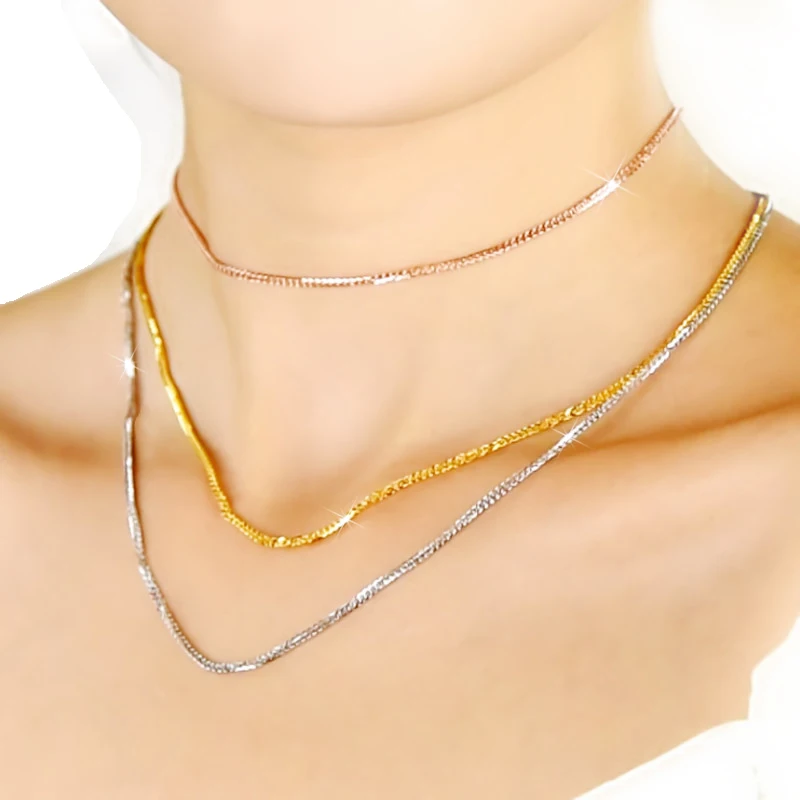 925 Sterling Silver Soft Foxtail Chain Men Women Necklace Golden Rose Gold Color Long 40 45 50 55 60 65 70 75 80 CM Wide 1.5 MM