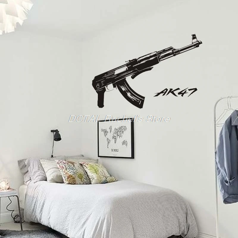 AK47 Wall Sticker Rifle Decal Military Weapon Assault Soviet Union Army Vinyl Sticker House Murals For Room Decoration