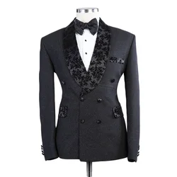 One Pieces Printed Men Suits Cotton Groom Tuxedos Lapel Modern Formal Double Breasted Men Coat Custom Made Party Jacket