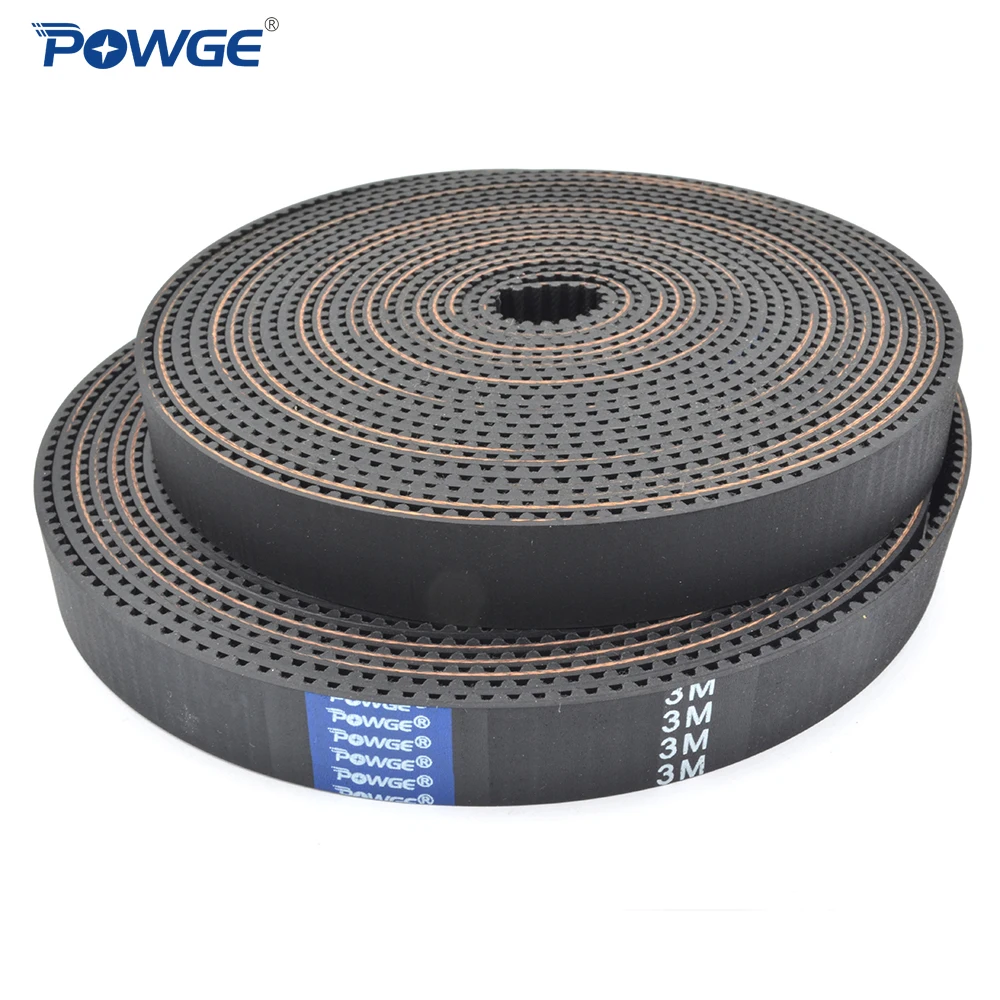 POWGE High torque HTD 3M open Synchronous timing belt width 6/9/10/15/20mm length 5M/10M/50M Neoprene Rubber HTD3M Pulley CNC