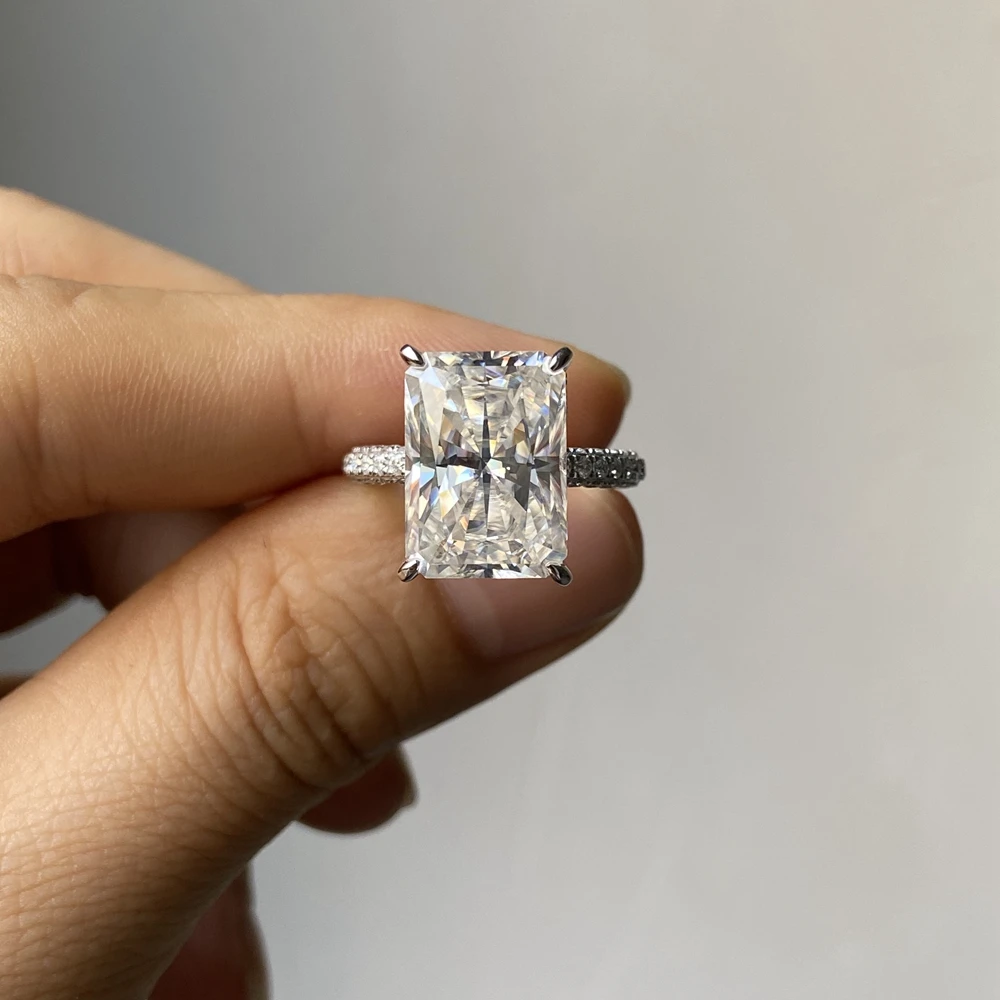 Kích Thước Tùy Chỉnh PT950 Bạch Kim 8 Caro Moissanite Nhẫn Reall 10K 14K Vàng 18K Moissanite Cưới Kim Cương nhẫn Đính Hôn