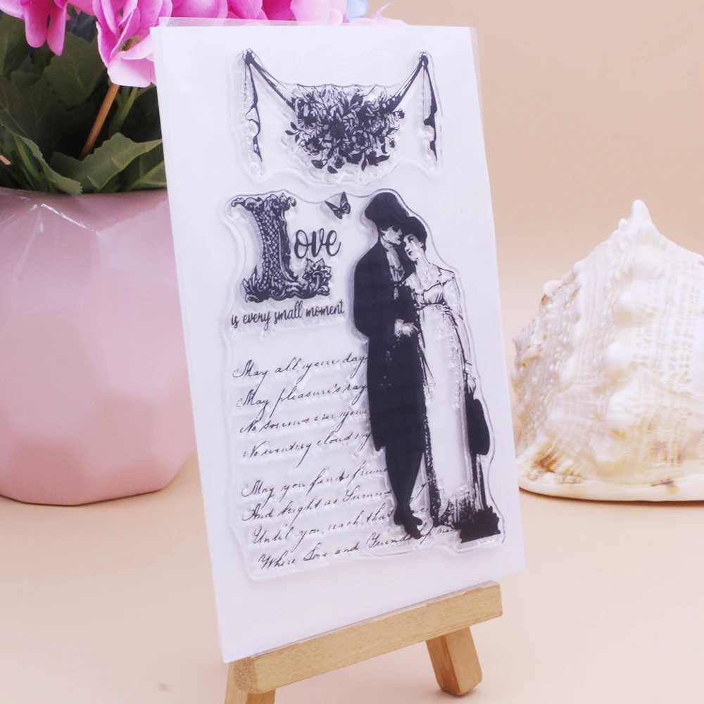 Alinacutle Clear Stamps Vintage Love Couple Scrapbooking Handmade Card Album Paper Craft Rubber Transparent Silicon Stamps