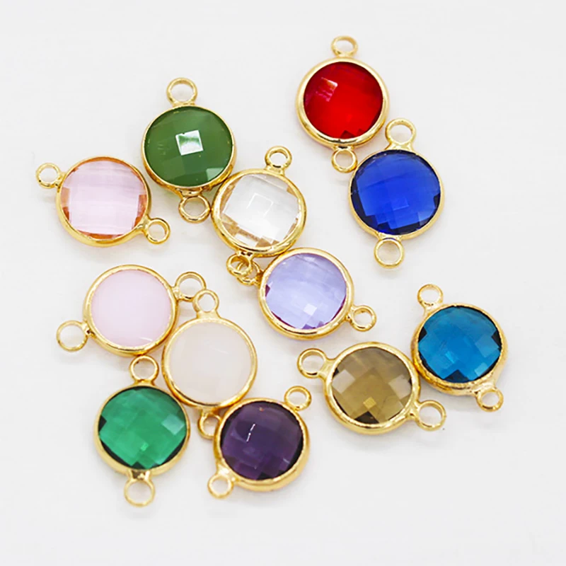 12p10mm 12mm Round rhinestone Faceted Framed glass pendant necklace connector earrings findings 2-loop jewelry Gold plated Beads