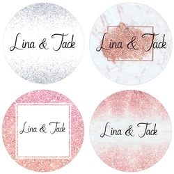 Round Square Rose Gold Silver Luxury Labels Stickers Customized Name Text Sticker Personalized Birthdays Baptism Wedding Decor