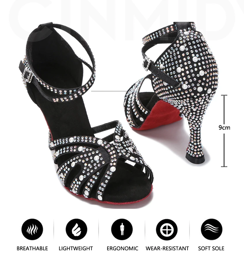 Damen Tanzschuhe mit Strass, Tango Salsa Ballsaal Tanzschuhe, Damen Hochzeitsschuhe, Damen Indoor-Sandalen, Tanz-Sneakers – Detail 5