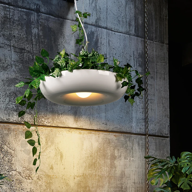 

Nordic Creative Garden Potted Plants Hanging Lighting Bar Restaurant Balcony Home Decor Art Plant Flower Pot Pendant Lights E27