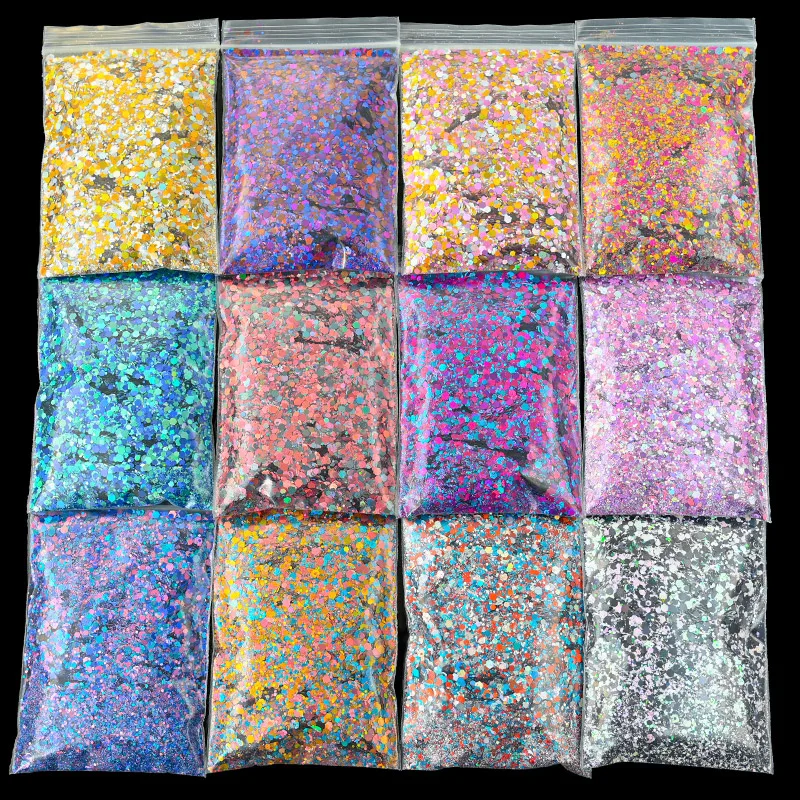 50 g holografischer, gemischter, sechseckiger, klobiger Glitzer, Laser, glitzernd, schillernd, Nagelkunst, Glitzer, Harzscheibe, Flocken, Pailletten, Nageldekoration – Detail 3