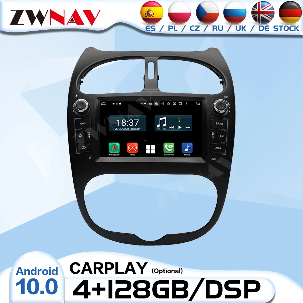 2 Din Android IPS Screen Radio Receiver For Peugeot 206 2000 - 2014 2015 2016 Audio Stereo Video Player GPS Navigation Head Unit