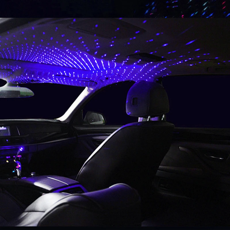 Luz LED de estrellas para techo de coche, proyector ambiental de atmósfera láser estrellado, USB, decoración automática, noche, decoración del hogar, luces de galaxia