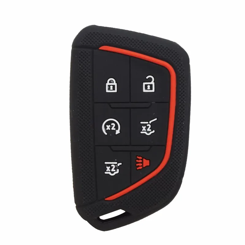 Cocolockey Silicone Key Fob Protect Skin Cap Cover Case for For 2021 Cadillac Escalade 6 Button Keyless Remote Key Shell