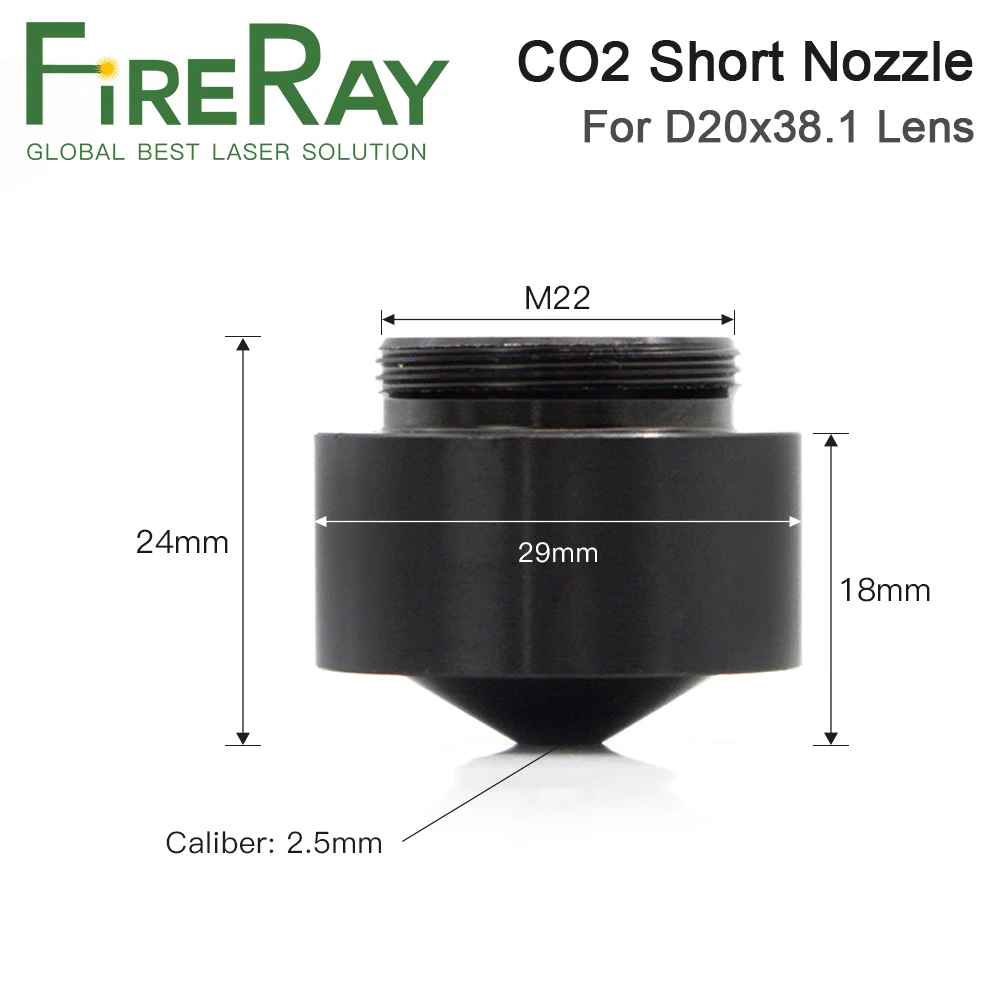 FireRay Air Nozzle for Dia.20 FL38.1mm Focus Lens Co2 Short Nozzle with Fitting for Laser Head at CO2 Laser Cutting Machine