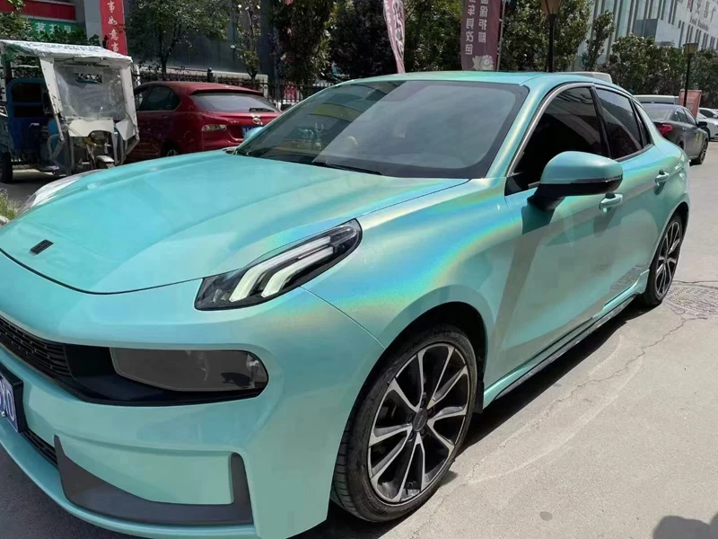 

Glossy Rainbow Psychedelic Flip Miami Teal Vinyl Wrap Roll Foil DIY Air-Release Adhesive Decal Car Wrapping