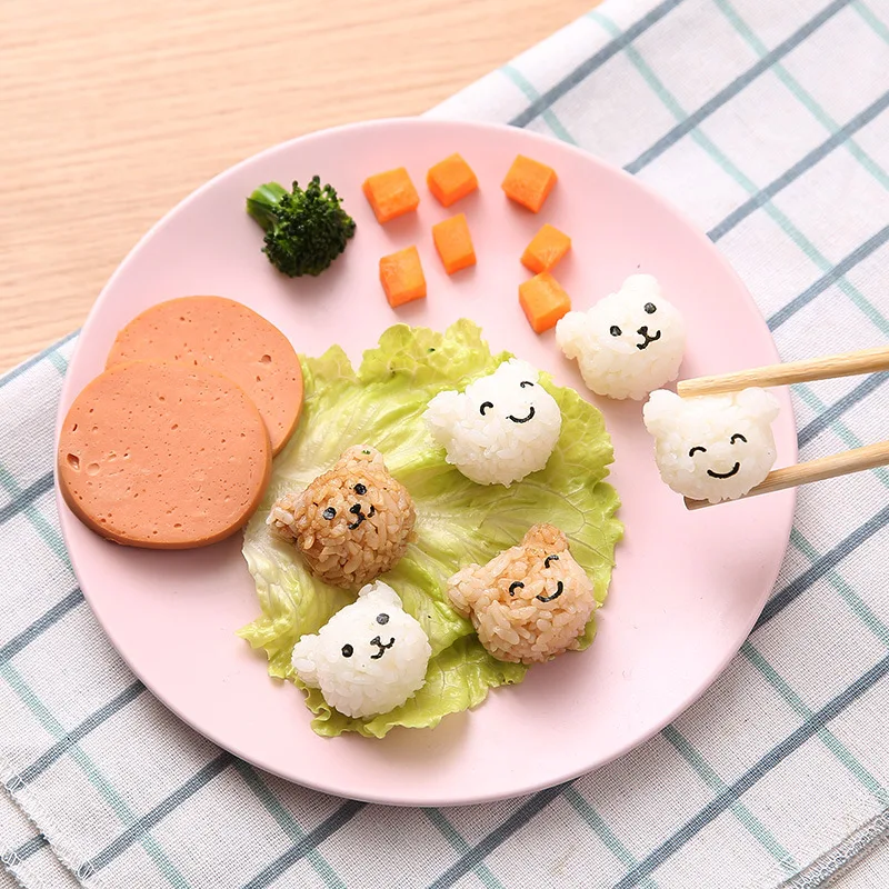 Onigiri Mold Cute Bear Rice Ball Maker Sushi Press Mould Form Set Kit Stamp Kawaii Kitchen Accessories For Kids Bento