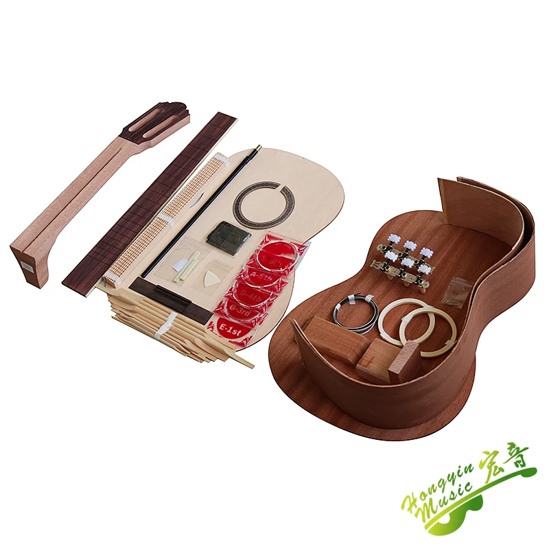 Beginners learn how to make Classical Guitar DIY Kit,solid spruce top board+sapele plywood back Side+okoume neck