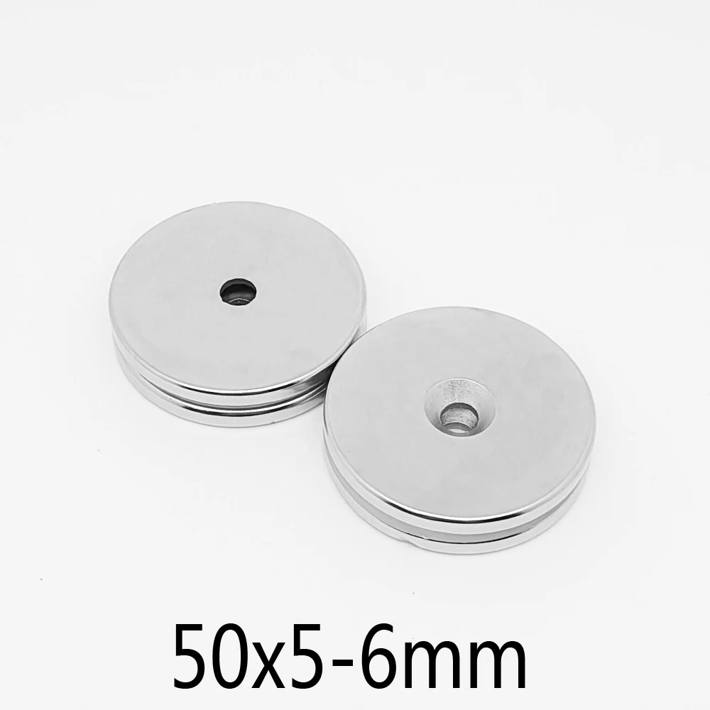 1/2/5PCS 50x5-6mm Permanent NdFeB Strong Magnets 50*5 Hole 6mm Round Countersunk Neodymium Magnet 50x5-6 Big Disc Magnet 50*5-6